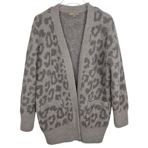 Barefoot Dreams Cozy Chic Gray Leopard Print Open Front Sweater Medium